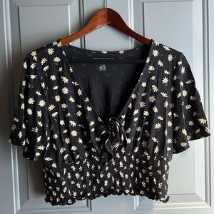 AE Smocked Tie-Front T-Shirt